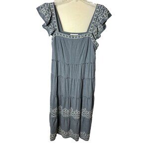 Knox Rose Sundress Size L Tunic Tank Large Blue Embroidered Lined Ruffles